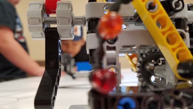 Close up of a LEGO robotics build